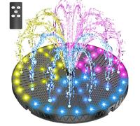 SZMP Fuente Solar 6W con Mando a Distancia,54 Leds Colorido con Baterías 4000mAh,2025 Nuevo Bomba de Agua Solar,8 boquillas y 4 fijadores,para Estanque de Jardín Fuente,Baño para Pájaros,Piscina