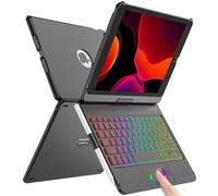 SZO - Carcasa para iPad 9/8/7ª Generación 10.2" 2021/2020/2019, 360° Touchpad Flip Carcasa Duro Slim Cover, 7 Retroiluminaciones, teclado Bluetooth con modo de espera/despertador automático