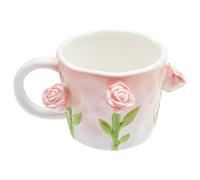Szoyeay Taza de café con flores 3D, taza de cerámica rosa rosa, 12 onzas, bonitas tazas hechas a mano, sorpresa de cumpleaños de Navidad para amigos, familiares o amantes de las flores (rosa rosa)