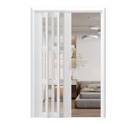 SZPLLZY Puerta de acordeón Interior Resistente - Puertas Plegables de Aluminio acrílico Transparente con Aislamiento térmico, Puertas corredizas para Cocina y baño (Blanca, 144,8 x 243,8 cm)