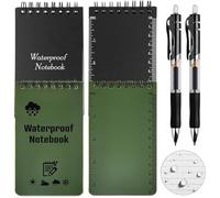 SZQIUNUBI 6 Piezas Cuaderno de Campo Impermeable,Cuaderno Impermeable Militar,Cuaderno de Bolsillo Impermeable,Encuadernación en Espiral con 2 Bolígrafo para Actividades Al Aire Libre (Negro, Verde)