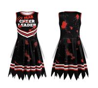SZRXKJ Disfraz de animadora de zombi, vestido de líder de fear espeluznante, negro y rojo, con diseño de salpicaduras de sangre, para Halloween y eventos de terror (negro, 130)