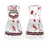 SZRXKJ Disfraz de animadora de zombi, vestido de líder de fear espeluznante, negro y rojo, con diseño de salpicaduras de sangre, para Halloween y eventos de terror (blanco, 120)