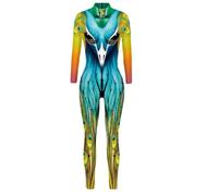 SZRXKJ Mono de manga larga para mujer con estampado de pavo real, turquesa, verde y naranja, color verde, 3XL