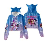 SZRXKJ Sudadera con capucha unisex con diseño de orejas de gato, estilo anime, juego de juegos, corte superior K POP, Demon Hunters, azul, S