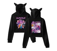 SZRXKJ Sudadera con capucha unisex con diseño gráfico de orejas de gato HUNTRAX K Pop Demon Hunter, Negro , S