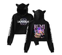 SZRXKJ Sudadera con capucha unisex K Pop Demon Hunter Orejas de Gato Diseño de Tipografía Corte Holgado Rumi Huntrix Sudadera con capucha, Negro , XS