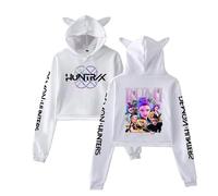 SZRXKJ Sudadera con capucha unisex K Pop Demon Hunter Orejas de Gato Diseño de Tipografía Corte Holgado Rumi Huntrix Sudadera con capucha, Blanco, XS
