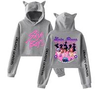 SZRXKJ Sudadera unisex con capucha con orejas de gato Saja Boys Fan Edition, diseño gráfico K Pop Demon Hunters Crop Hoodie, gris, S