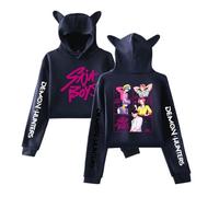 SZRXKJ Sudadera unisex con capucha con orejas de gato Saja Boys Fan Edition, diseño gráfico K Pop Demon Hunters Crop Hoodie, Azul Marino 1, S