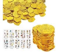 SZSMW 110 piezas Monedas Juguete - Monedas de Plastico - Tesoro Pirata Monedas de Oro Juguete - Ideal para Decoraciones Piratas para CumpleañOs para NiñOs, Fiestas de Halloween