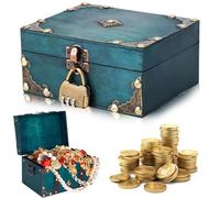 SZSMW Caja Con Candado - Cofre del Tesoro - Cofre Madera - Se Puede Utilizar para Fiestas de CumpleañOs, Fiestas de BúSqueda Del Tesoro Pirata, Decoraciones de Ventanas （15 * 12 * 7.2cm）