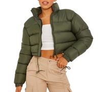 szvbofueck Abrigo acolchado para mujer, abrigo de invierno ligero, cuello alto, abrigo de plumón, chaqueta acolchada de manga larga, abrigo acolchado monocolor, chaqueta de ocio moderna, abrigo corto