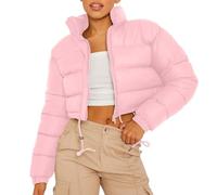 szvbofueck Abrigo acolchado para mujer, abrigo de invierno ligero, cuello alto, abrigo de plumón, chaqueta acolchada de manga larga, abrigo acolchado monocolor, chaqueta de ocio moderna, abrigo corto