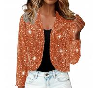 szvbofueck Chaqueta corta de lentejuelas para mujer, chaqueta con purpurina, cárdigan de manga larga, cárdigan festivo, chaqueta de bolero, chaqueta ligera de hombro, abrigo corto de moda, traje suave