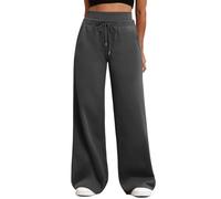 szvbofueck Pantalones de jogging para mujer, de cintura alta, con cordón y bolsillos, elásticos, de un solo color, de pierna ancha, para actividades al aire libre, yoga, fitness, S-XXL, gris oscuro, L
