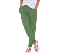 szvbofueck Pantalones de lino para mujer, pantalones de verano de cintura alta, algodón y lino, pantalones cómodos de tela monocolor, elásticos, ligeros, transpirables, pantalones de deporte al aire