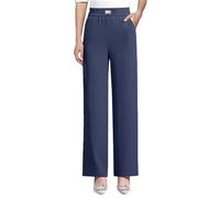 szvbofueck Pantalones de pierna recta para mujer, pantalones de salón con bolsillos, pantalones de ocio, elegantes, pantalones palazzo, cintura media, pantalones básicos de oficina, pantalones