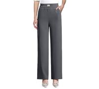 szvbofueck Pantalones de pierna recta para mujer, pantalones de salón con bolsillos, pantalones de ocio, elegantes, pantalones palazzo, cintura media, pantalones básicos de oficina, pantalones
