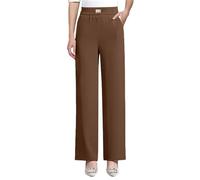 szvbofueck Pantalones de pierna recta para mujer, pantalones de salón con bolsillos, pantalones de ocio, elegantes, pantalones palazzo, cintura media, pantalones básicos de oficina, pantalones