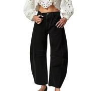 szvbofueck Pantalones vaqueros para mujer de pierna ancha, pantalones vaqueros holgados, pantalones vaqueros lavados, pantalones vaqueros hiphop, pantalones de mezclilla monocolor, pantalones palazzo