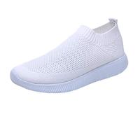 szvbofueck Zapatillas de malla para mujer, zapatillas de deporte sin cordones, transpirables, ligeras, cómodas, informales, suaves, antideslizantes, resistentes a la abrasión, Blanco, 38 EU