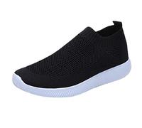 szvbofueck Zapatillas de malla para mujer, zapatillas de deporte sin cordones, transpirables, ligeras, cómodas, informales, suaves, antideslizantes, resistentes a la abrasión, Negro , 39 EU