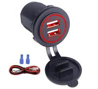Szwaldaper Cargador de Coche Dual con Salida USB 12v y 24v, Adaptador Corriente Montaje en Encendedor a Prueba Agua, 5v, 3,1a, para Barco Marino D5 Toma de Carga Interior(Red with Wire)