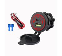 Szwaldaper Enchufe de Cargador rápido PD Tipo C Qc 3,0, Adaptador Encendedor Toma Corriente Impermeable 12v 24v con Cubierta, para camión, ATV Toma de Carga Interior(Red with Wire)