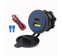Szwaldaper Enchufe de Cargador rápido PD Tipo C Qc 3,0, Adaptador Encendedor Toma Corriente Impermeable 12v 24v con Cubierta, para camión, ATV Toma de Carga Interior(Blue with Wire)