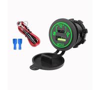 Szwaldaper Enchufe de Cargador rápido PD Tipo C Qc 3,0, Adaptador Encendedor Toma Corriente Impermeable 12v 24v con Cubierta, para camión, ATV Toma de Carga Interior(Green with Wire)