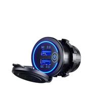 Szwaldaper Toma de Carga rápida B 3,0, Cargador 12v a 5v, 12 y 24v, Adaptador Conector Dual para Motocicleta, luz Potencia Salida con lámpara Toma de Carga Interior(Blue Qc3.0)