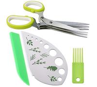 SZWL Juego de Tijeras para Hierbas - Tijeras de Cocina Multifuncionales con 3 Cuchillas de Acero Inoxidable, 1 Peine de Limpieza y 1 Quitador de Hierbas 9 Agujeros