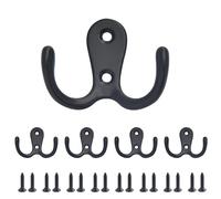 SZWLJ 5 Piezas Percheros Pared Duales, Negros Ganchos Para Colgar de Metal de Doble Púa con Tornillos, Gancho Pared se utiliza para colgar ropa, toallas, apto para dormitorio, baño