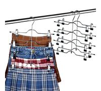 Szxc Paquete de 2 perchas para faldas y pantalones con clips ajustables, 4 niveles cromados con vinilo negro, antideslizantes, duraderos, organizador de almacenamiento en el armario que ahorra espacio