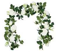 SZXMDKH Guirnalda de rosas artificiales, paquete de 2 rosas artificiales de seda de 6.5 pies, para colgar en bodas, fiestas, festivales, jardín, decoración de pared interior y exterior (blanco)