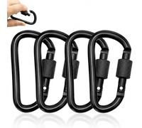 SZXMDKH Mosquetón de Aluminio, 4 Unidades, Forma de D, Negro, Cerradura con Tornillo, Ideal para Camping, Llavero, Senderismo, Pesca, Equipaje, Botella