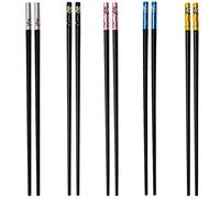 SZXMDKH Palillos de fibra de vidrio, 5 pares de palillos antideslizantes reutilizables para fideos de sushi, arroz, dorado, negro, rosa, azul, plateado, apto para lavavajillas