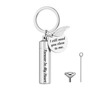 SZYDD Llavero personalizado para cenizas de Forever in My Heart con herramientas, llavero conmemorativo vintage, cilindro de acero inoxidable, llavero de cenizas de cremación con acolchado de ala