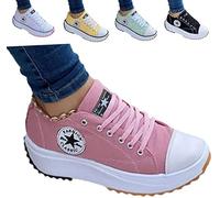 SZYDM 2022 Zapatillas de Lona de Moda para Mujer Deporte, Top bajo de Primavera de Gran tamaño para Mujer Plataforma Gruesa Zapatillas de Deporte Informales Bordadas de Color sólido,Rosado,43EU