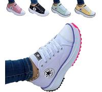 SZYDM 2022 Zapatillas de Lona de Moda para Mujer Deporte, Top bajo de Primavera de Gran tamaño para Mujer Plataforma Gruesa Zapatillas de Deporte Informales Bordadas de Color sólido,Blanco,40EU