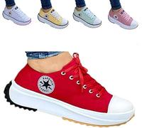 SZYDM 2022 Zapatillas de Lona de Moda para Mujer Deporte, Top bajo de Primavera de Gran tamaño para Mujer Plataforma Gruesa Zapatillas de Deporte Informales Bordadas de Color sólido,Rojo,36EU