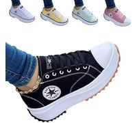 SZYDM 2022 Zapatillas de Lona de Moda para Mujer Deporte, Top bajo de Primavera de Gran tamaño para Mujer Plataforma Gruesa Zapatillas de Deporte Informales Bordadas de Color sólido,Negro,35EU