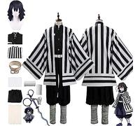 SZYDM Demon Slayer Anime Iguro Obanai Cosplay Disfraz, Kimetsu No Yaiba Peluca Llavero Capa Kimono Cardigan Conjunto Completo Halloween Comic Juego Fiesta Uniforme,Negro,XL