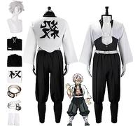 SZYDM Demon Slayer Anime Shinazugawa Sanemi Cosplay Disfraz, Kimetsu No Yaiba Peluca Capa Kimono Cardigan Conjunto Completo Halloween Comic Juego Fiesta Uniforme,Blanco,L