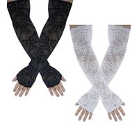 SZYLJSY 2 unidades (2 tipo) blanco/negro guantes largos de encaje sin dedos para mujer longitud del codo florales largos boda novia guantes de flores para fiestas de té de los años 80 Accesorios de