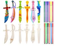 SZZETK 12 espadas piratas y 12 lápices de acuarela, espadas largas de caballero de madera, pintura de espada de madera pirata y cuchillo de madera, adecuados para manualidades decorativas hechas a