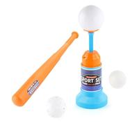 T Ball Set para niños pequeños - Camiseta de béisbol para niños con murciélago y soporte | Juego de ejercicios de bateo con máquina de lanzamiento, juego de iniciación de pelota de té al aire libre