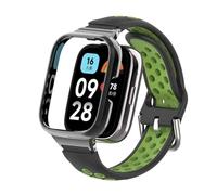 T-BLUER Correa compatible con Xiaomi Redmi Watch 3 Active,Pulsera Bicolor de Silicona Transpirable Acero Inoxidable Metal Marco Protector Accesorios para Redmi Watch 3 Active Negro Verde