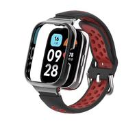 T-BLUER Correa compatible con Xiaomi Redmi Watch 3 Active,Pulsera Bicolor de Silicona Transpirable Acero Inoxidable Metal Marco Protector Accesorios para Redmi Watch 3 Active Negro Rojo